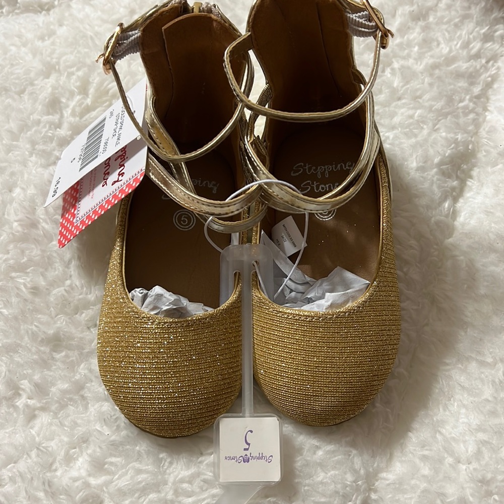 Gold Sparkle Ankle Strap Shoe